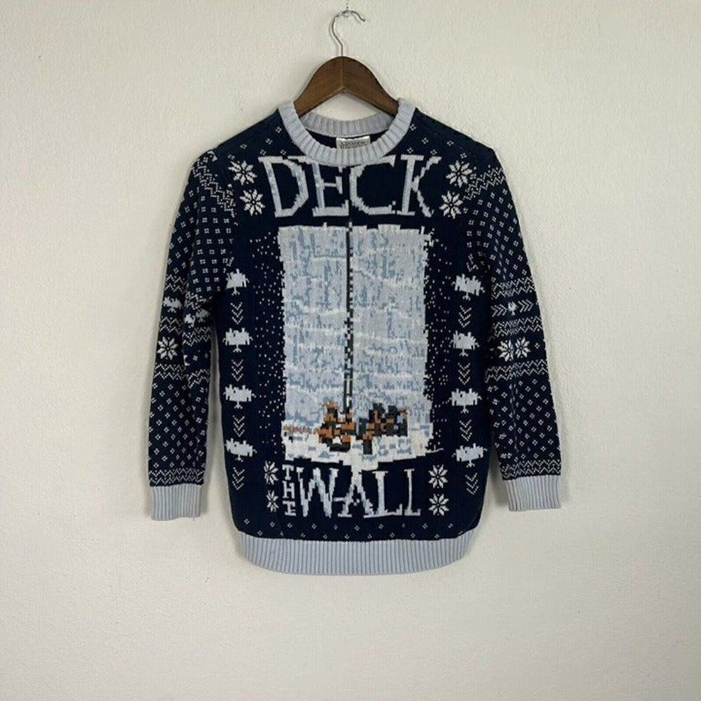 Game of Thrones Mens “Deck The Wall” Ugly Christmas Knit Sweater Navy Blue Small